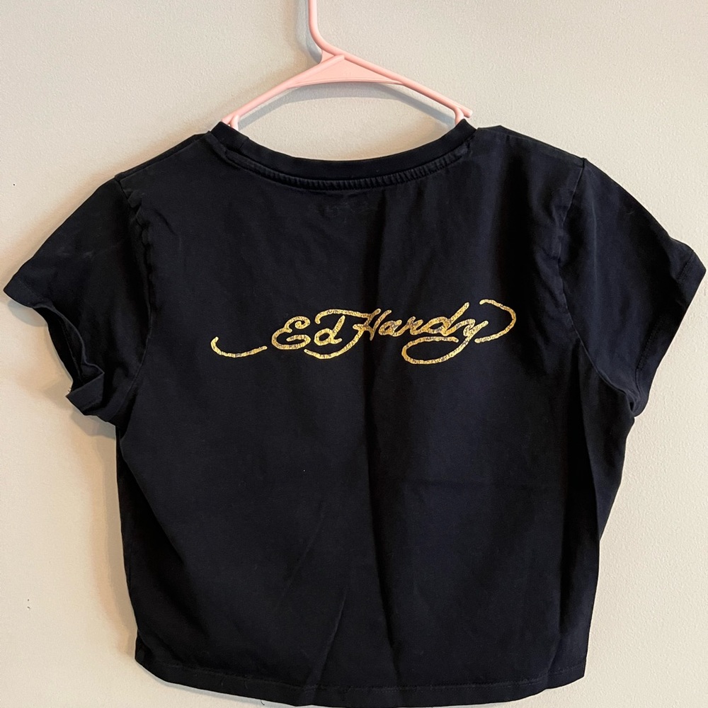Ed Hardy Black Crop Top with Colorful Graphic - Picture 2 of 2